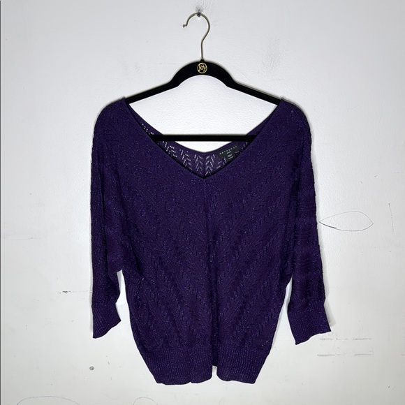Metaphor Sweaters - Metaphor Purple Metallic Rayon Blend V-Neck Sweater Size XL Petite